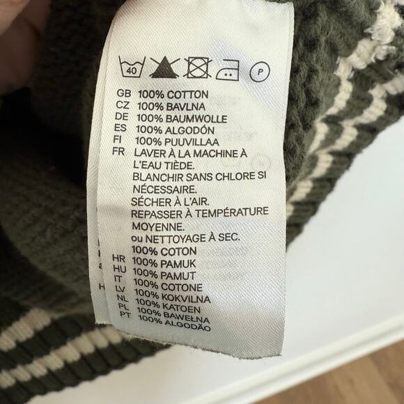 H&M L.O.G.G Men's Green White Shawl Collar Cotton Sweater Small - Picture 6 of 9